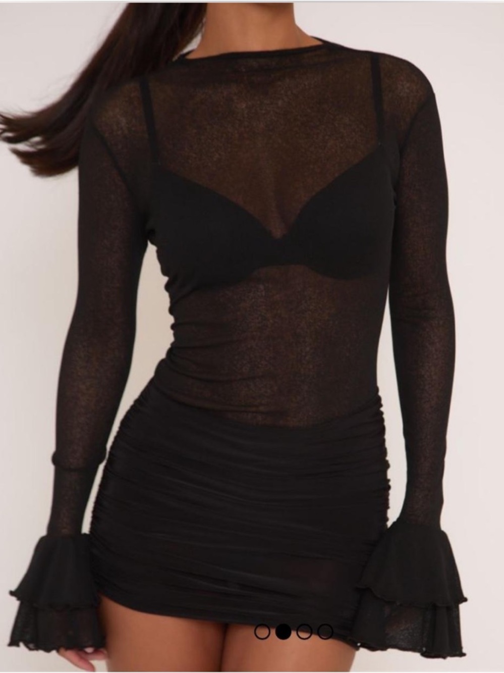 EGO Black Sheer Long Sleeve Ruffle Cuff Mini Dress